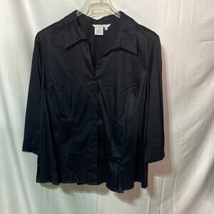 Fred David 2x black cotton spandex button down blouse 3/4 sleeve worn once euc